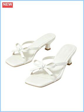 Women's Bow Flip Flop Kitten Heels Square Toe Thong Sandals